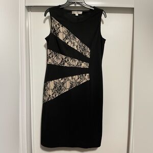 Evan-Picone Black With Lace/Nude Lining Pull On Midi Dress